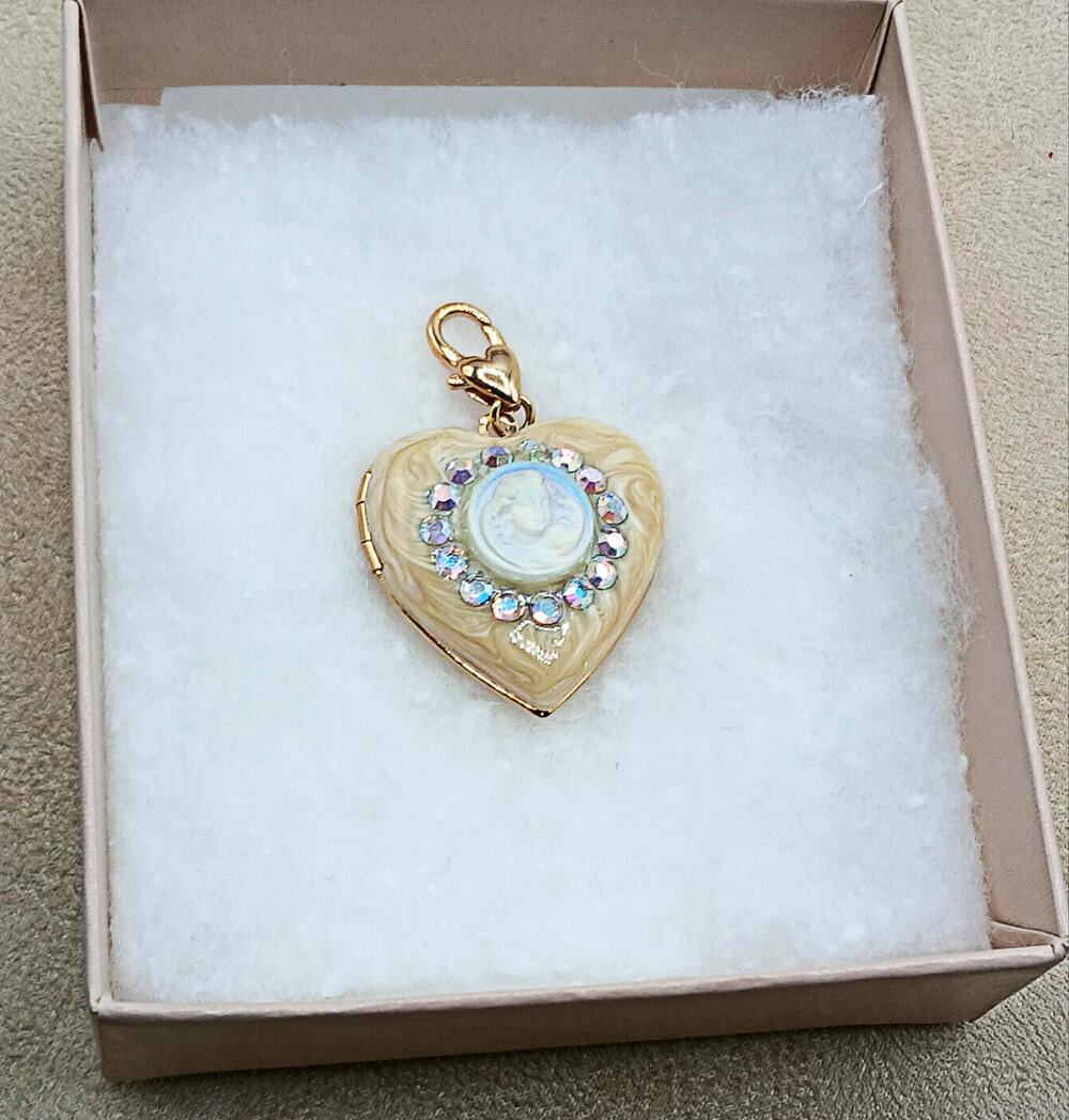 Kirks Folly Glass Dream Angel Cameo Heart Shape Locket Pendant